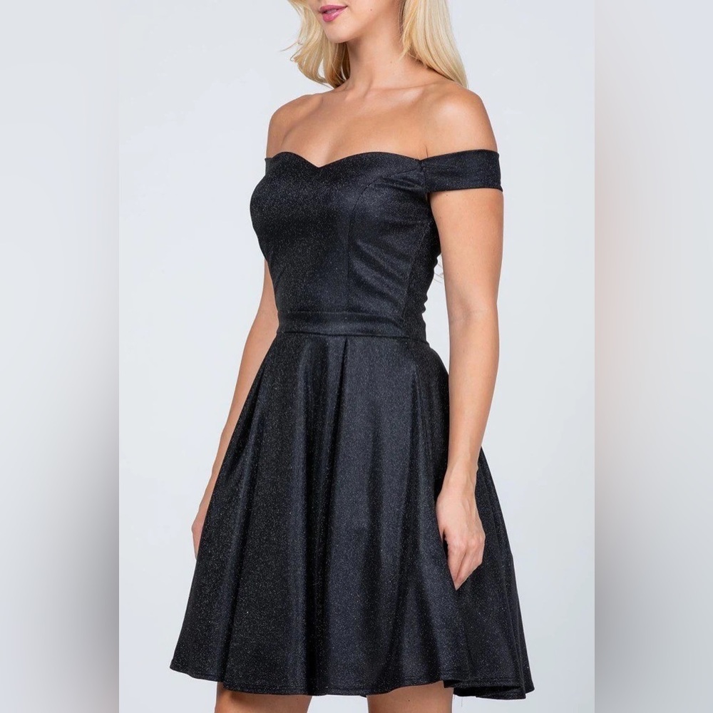 La Scala Short Off the Shoulder Skater Dress Glitter
